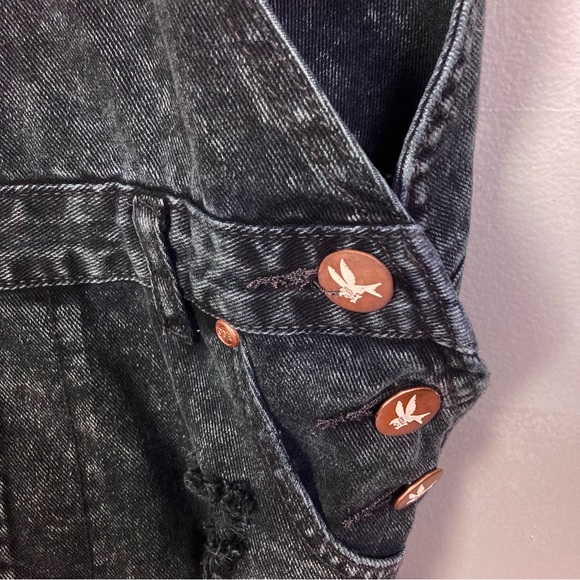 One Teaspoon Le Hawk Superfreaks Denim Overall Shorts size 25 Black distressed - Picture 13 of 16